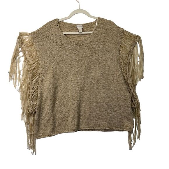 CHICO'S Tarrin Cream/Tan Knit Fringe Poncho Top L/xl - Picture 3 of 16